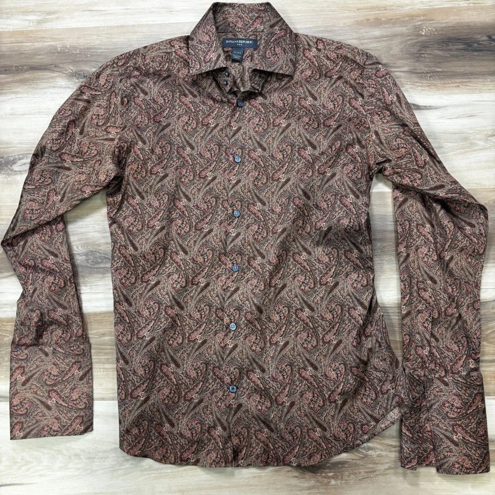 Y2K Banana Republic Dress Shirt L Paisley Button Down Cotton Slim French Cuffs
